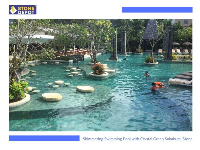 Sukabumi Green Stone Tiles  – Sparkling Swimming Pool with Crystal Sukabumi Green Stone Tiles